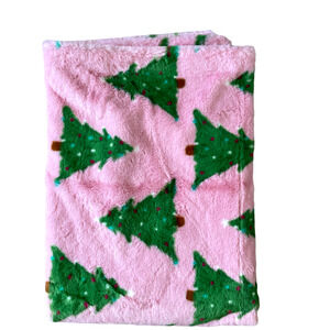 Rachel Zoe CHRISTMAS TREE Throw Blanket Oversized Faux Fur 50x70 Pink Green New